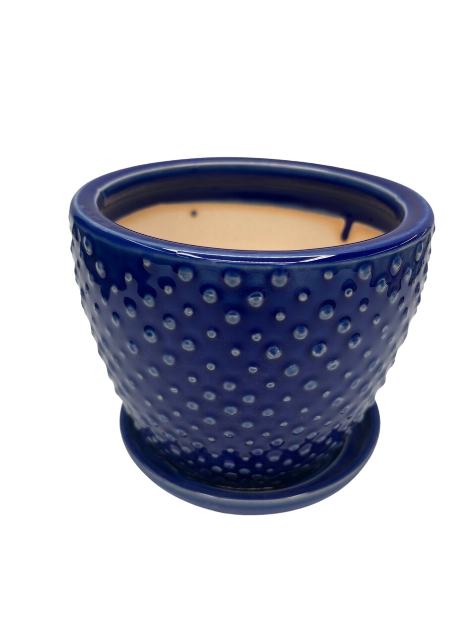 Classic Dot Planter with Attached Saucer - 6" x 5" - Imperial Blue
